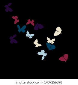 Summer Background with Colorful Butterflies. Simple Feminine Pattern for Card, Invitation, Print. Trendy Decoration with Beautiful Butterfly Silhouettes. Vector Background with Moth
