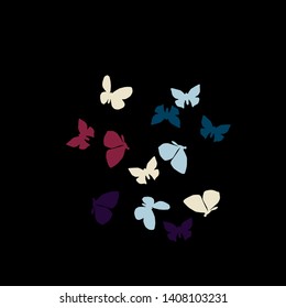 Summer Background with Colorful Butterflies. Simple Feminine Pattern for Card, Invitation, Print. Trendy Decoration with Beautiful Butterfly Silhouettes. Vector Background with Moth
