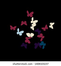 Summer Background with Colorful Butterflies. Simple Feminine Pattern for Card, Invitation, Print. Trendy Decoration with Beautiful Butterfly Silhouettes. Vector Background with Moth
