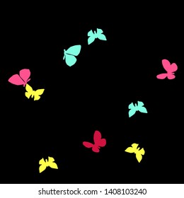 Summer Background with Colorful Butterflies. Simple Feminine Pattern for Card, Invitation, Print. Trendy Decoration with Beautiful Butterfly Silhouettes. Vector Background with Moth
