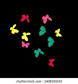 Summer Background with Colorful Butterflies. Simple Feminine Pattern for Card, Invitation, Print. Trendy Decoration with Beautiful Butterfly Silhouettes. Vector Background with Moth

