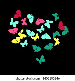 Summer Background with Colorful Butterflies. Simple Feminine Pattern for Card, Invitation, Print. Trendy Decoration with Beautiful Butterfly Silhouettes. Vector Background with Moth
