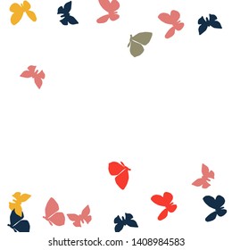 Summer Background with Colorful Butterflies. Simple Feminine Pattern for Card, Invitation, Print. Trendy Decoration with Beautiful Butterfly Silhouettes. Vector Background with Moth
