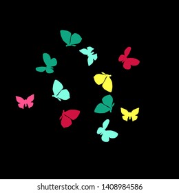 Summer Background with Colorful Butterflies. Simple Feminine Pattern for Card, Invitation, Print. Trendy Decoration with Beautiful Butterfly Silhouettes. Vector Background with Moth

