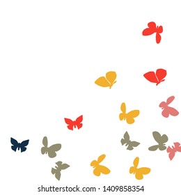 Summer Background with Colorful Butterflies. Simple Feminine Pattern for Card, Invitation, Print. Trendy Decoration with Beautiful Butterfly Silhouettes. Vector Background with Moth
