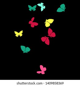 Summer Background with Colorful Butterflies. Simple Feminine Pattern for Card, Invitation, Print. Trendy Decoration with Beautiful Butterfly Silhouettes. Vector Background with Moth
