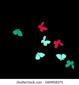 Summer Background with Colorful Butterflies. Simple Feminine Pattern for Card, Invitation, Print. Trendy Decoration with Beautiful Butterfly Silhouettes. Vector Background with Moth

