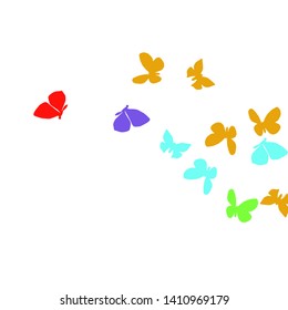 Summer Background with Colorful Butterflies. Simple Feminine Pattern for Card, Invitation, Print. Trendy Decoration with Beautiful Butterfly Silhouettes. Vector Background with Moth
