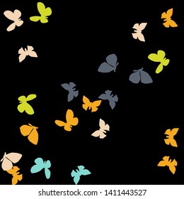 Summer Background with Colorful Butterflies. Simple Feminine Pattern for Card, Invitation, Print. Trendy Decoration with Beautiful Butterfly Silhouettes. Vector Background with Moth
