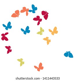 Summer Background with Colorful Butterflies. Simple Feminine Pattern for Card, Invitation, Print. Trendy Decoration with Beautiful Butterfly Silhouettes. Vector Background with Moth
