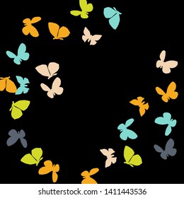 Summer Background with Colorful Butterflies. Simple Feminine Pattern for Card, Invitation, Print. Trendy Decoration with Beautiful Butterfly Silhouettes. Vector Background with Moth
