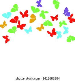 Summer Background with Colorful Butterflies. Simple Feminine Pattern for Card, Invitation, Print. Trendy Decoration with Beautiful Butterfly Silhouettes. Vector Background with Moth
