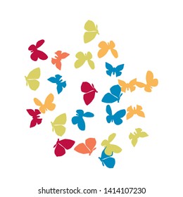 Summer Background with Colorful Butterflies. Simple Feminine Pattern for Card, Invitation, Print. Trendy Decoration with Beautiful Butterfly Silhouettes. Vector Background with Moth
