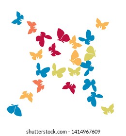 Summer Background with Colorful Butterflies. Simple Feminine Pattern for Card, Invitation, Print. Trendy Decoration with Beautiful Butterfly Silhouettes. Vector Background with Moth
