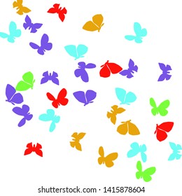 Summer Background with Colorful Butterflies. Simple Feminine Pattern for Card, Invitation, Print. Trendy Decoration with Beautiful Butterfly Silhouettes. Vector Background with Moth