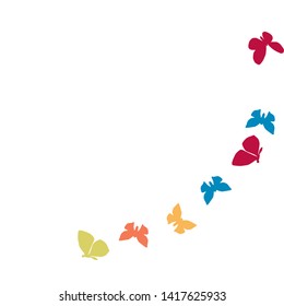 Summer Background with Colorful Butterflies. Simple Feminine Pattern for Card, Invitation, Print. Trendy Decoration with Beautiful Butterfly Silhouettes. Vector Background with Moth