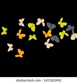 Summer Background with Colorful Butterflies. Simple Feminine Pattern for Card, Invitation, Print. Trendy Decoration with Beautiful Butterfly Silhouettes. Vector Background with Moth