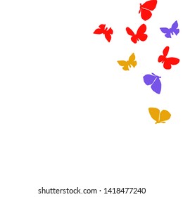 Summer Background with Colorful Butterflies. Simple Feminine Pattern for Card, Invitation, Print. Trendy Decoration with Beautiful Butterfly Silhouettes. Vector Background with Moth