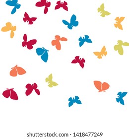 Summer Background with Colorful Butterflies. Simple Feminine Pattern for Card, Invitation, Print. Trendy Decoration with Beautiful Butterfly Silhouettes. Vector Background with Moth