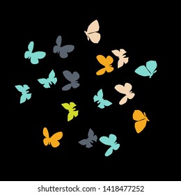 Summer Background with Colorful Butterflies. Simple Feminine Pattern for Card, Invitation, Print. Trendy Decoration with Beautiful Butterfly Silhouettes. Vector Background with Moth