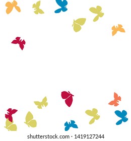 Summer Background with Colorful Butterflies. Simple Feminine Pattern for Card, Invitation, Print. Trendy Decoration with Beautiful Butterfly Silhouettes. Vector Background with Moth