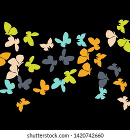 Summer Background with Colorful Butterflies. Simple Feminine Pattern for Card, Invitation, Print. Trendy Decoration with Beautiful Butterfly Silhouettes. Vector Background with Moth
