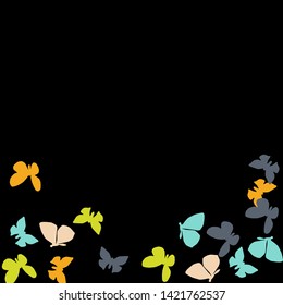 Summer Background with Colorful Butterflies. Simple Feminine Pattern for Card, Invitation, Print. Trendy Decoration with Beautiful Butterfly Silhouettes. Vector Background with Moth
