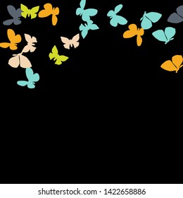 Summer Background with Colorful Butterflies. Simple Feminine Pattern for Card, Invitation, Print. Trendy Decoration with Beautiful Butterfly Silhouettes. Vector Background with Moth
