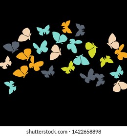 Summer Background with Colorful Butterflies. Simple Feminine Pattern for Card, Invitation, Print. Trendy Decoration with Beautiful Butterfly Silhouettes. Vector Background with Moth
