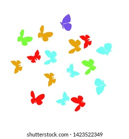 Summer Background with Colorful Butterflies. Simple Feminine Pattern for Card, Invitation, Print. Trendy Decoration with Beautiful Butterfly Silhouettes. Vector Background with Moth
