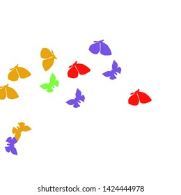 Summer Background with Colorful Butterflies. Simple Feminine Pattern for Card, Invitation, Print. Trendy Decoration with Beautiful Butterfly Silhouettes. Vector Background with Moth
