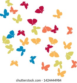 Summer Background with Colorful Butterflies. Simple Feminine Pattern for Card, Invitation, Print. Trendy Decoration with Beautiful Butterfly Silhouettes. Vector Background with Moth
