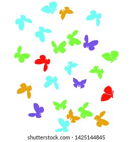 Summer Background with Colorful Butterflies. Simple Feminine Pattern for Card, Invitation, Print. Trendy Decoration with Beautiful Butterfly Silhouettes. Vector Background with Moth
