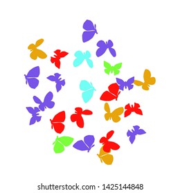 Summer Background with Colorful Butterflies. Simple Feminine Pattern for Card, Invitation, Print. Trendy Decoration with Beautiful Butterfly Silhouettes. Vector Background with Moth
