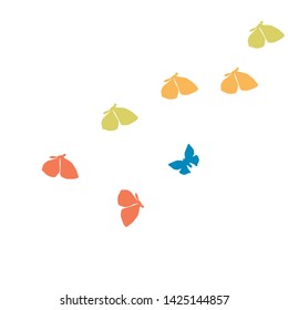 Summer Background with Colorful Butterflies. Simple Feminine Pattern for Card, Invitation, Print. Trendy Decoration with Beautiful Butterfly Silhouettes. Vector Background with Moth
