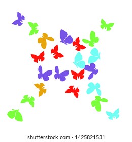 Summer Background with Colorful Butterflies. Simple Feminine Pattern for Card, Invitation, Print. Trendy Decoration with Beautiful Butterfly Silhouettes. Vector Background with Moth
