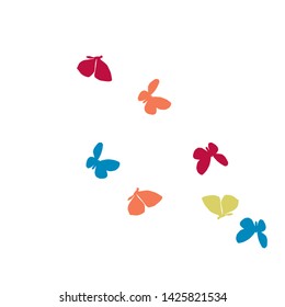 Summer Background with Colorful Butterflies. Simple Feminine Pattern for Card, Invitation, Print. Trendy Decoration with Beautiful Butterfly Silhouettes. Vector Background with Moth
