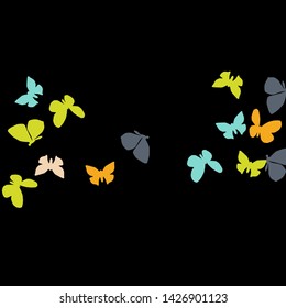 Summer Background with Colorful Butterflies. Simple Feminine Pattern for Card, Invitation, Print. Trendy Decoration with Beautiful Butterfly Silhouettes. Vector Background with Moth
