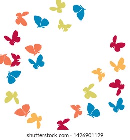 Summer Background with Colorful Butterflies. Simple Feminine Pattern for Card, Invitation, Print. Trendy Decoration with Beautiful Butterfly Silhouettes. Vector Background with Moth
