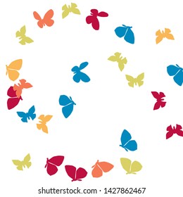 Summer Background with Colorful Butterflies. Simple Feminine Pattern for Card, Invitation, Print. Trendy Decoration with Beautiful Butterfly Silhouettes. Vector Background with Moth
