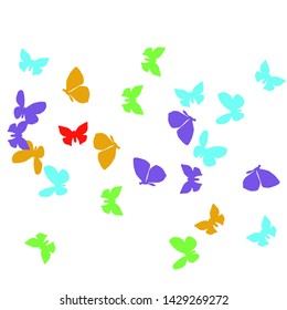 Summer Background with Colorful Butterflies. Simple Feminine Pattern for Card, Invitation, Print. Trendy Decoration with Beautiful Butterfly Silhouettes. Vector Background with Moth
