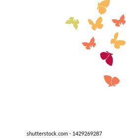 Summer Background with Colorful Butterflies. Simple Feminine Pattern for Card, Invitation, Print. Trendy Decoration with Beautiful Butterfly Silhouettes. Vector Background with Moth
