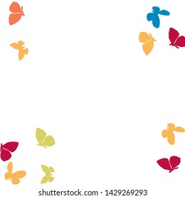Summer Background with Colorful Butterflies. Simple Feminine Pattern for Card, Invitation, Print. Trendy Decoration with Beautiful Butterfly Silhouettes. Vector Background with Moth
