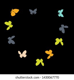 Summer Background with Colorful Butterflies. Simple Feminine Pattern for Card, Invitation, Print. Trendy Decoration with Beautiful Butterfly Silhouettes. Vector Background with Moth
