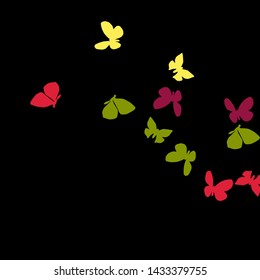 Summer Background with Colorful Butterflies. Simple Feminine Pattern for Card, Invitation, Print. Trendy Decoration with Beautiful Butterfly Silhouettes. Vector Background with Moth