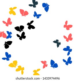 Summer Background with Colorful Butterflies. Simple Feminine Pattern for Card, Invitation, Print. Trendy Decoration with Beautiful Butterfly Silhouettes. Vector Background with Moth