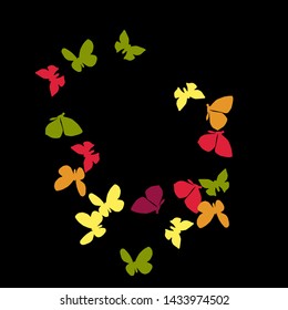 Summer Background with Colorful Butterflies. Simple Feminine Pattern for Card, Invitation, Print. Trendy Decoration with Beautiful Butterfly Silhouettes. Vector Background with Moth