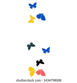 Summer Background with Colorful Butterflies. Simple Feminine Pattern for Card, Invitation, Print. Trendy Decoration with Beautiful Butterfly Silhouettes. Vector Background with Moth