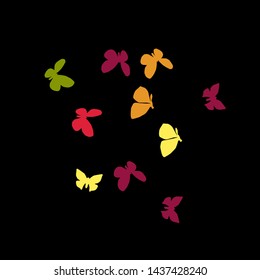 Summer Background with Colorful Butterflies. Simple Feminine Pattern for Card, Invitation, Print. Trendy Decoration with Beautiful Butterfly Silhouettes. Vector Background with Moth