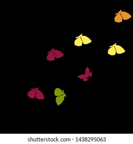 Summer Background with Colorful Butterflies. Simple Feminine Pattern for Card, Invitation, Print. Trendy Decoration with Beautiful Butterfly Silhouettes. Vector Background with Moth